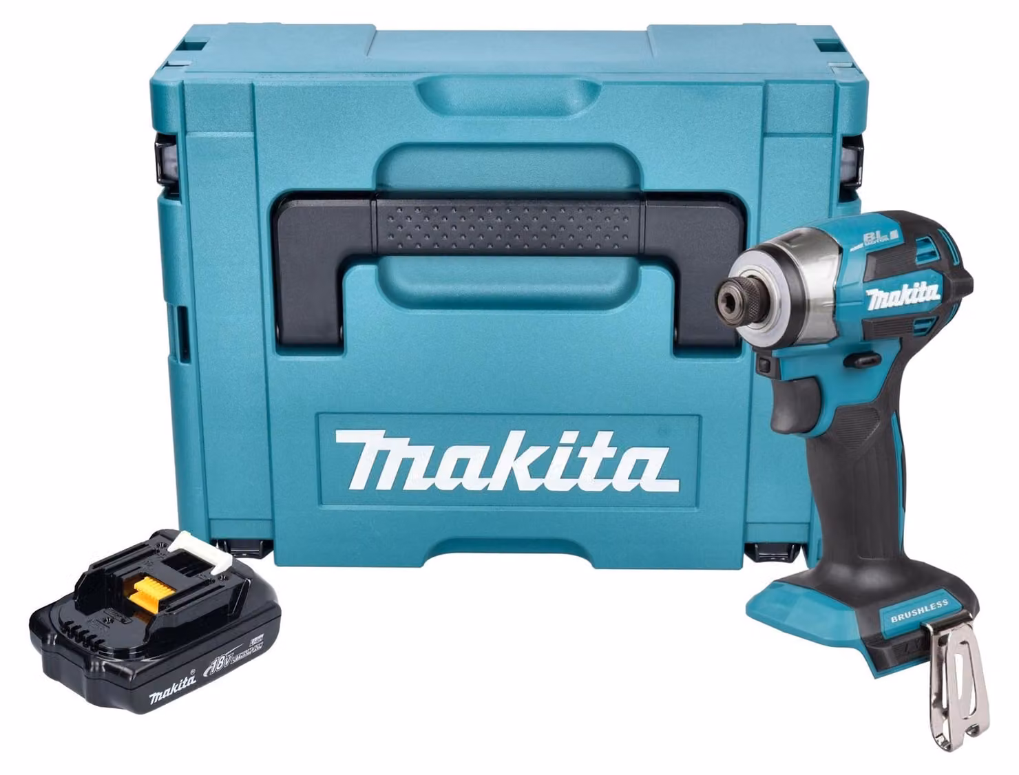 Avvitatore a impulsi a batteria Makita DTD 173 Y1J 18 V 180 Nm 1/4" brushless + 1x batteria ricaricabile 1,5 Ah + Makpac - senza caricabatterie