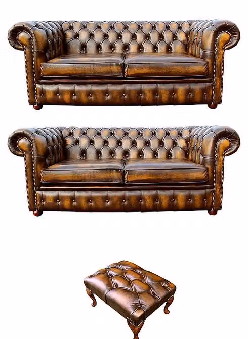 Sofagarnitur Chesterfield Polster Sofa Couch Set 2+2 Garnitur Leder