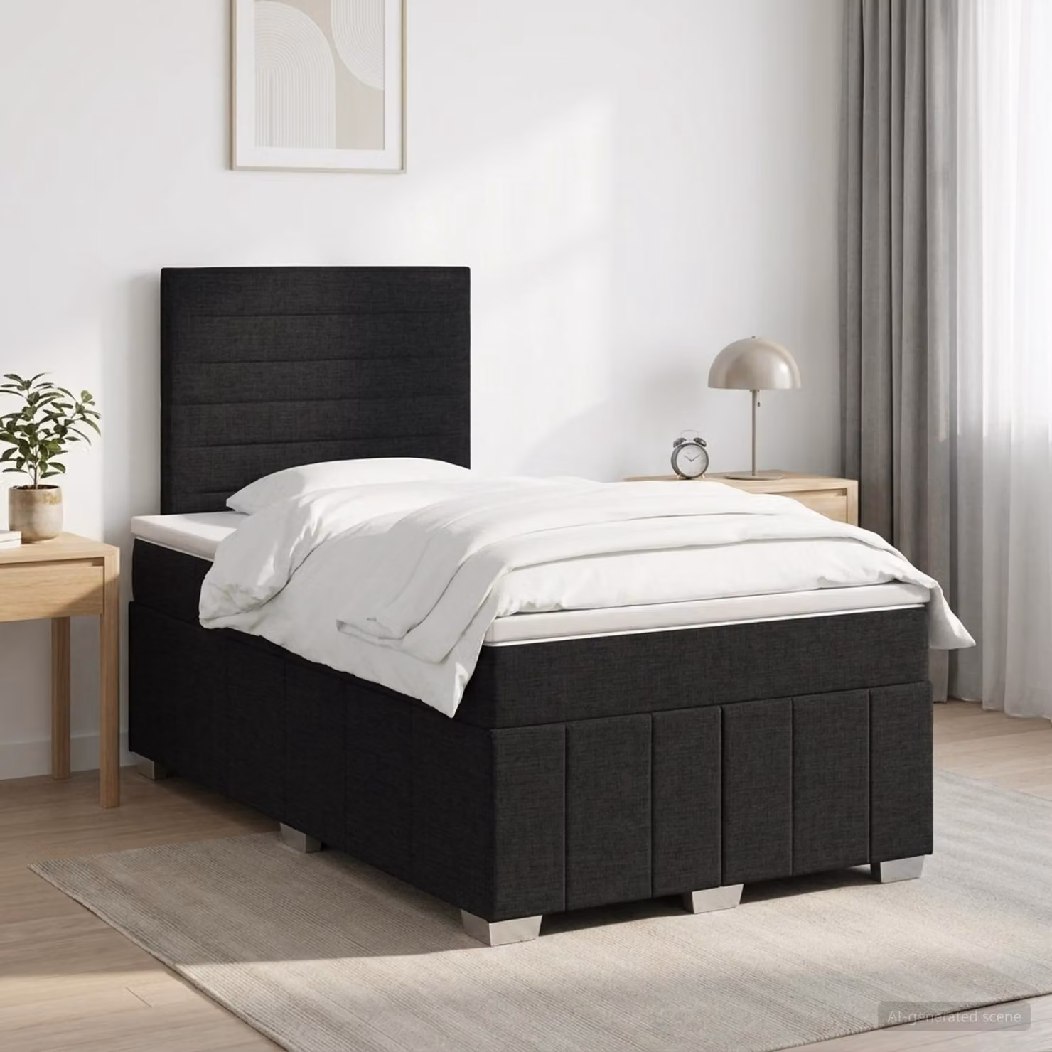 Letto box spring con materasso vidaXL in tessuto nero, L/P: 120 x 200 cm