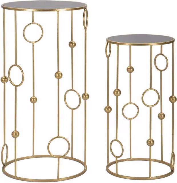 Set 2 Tavolini Cage Ø50 cm e Ø40 cm in Ferro e MDF Oro