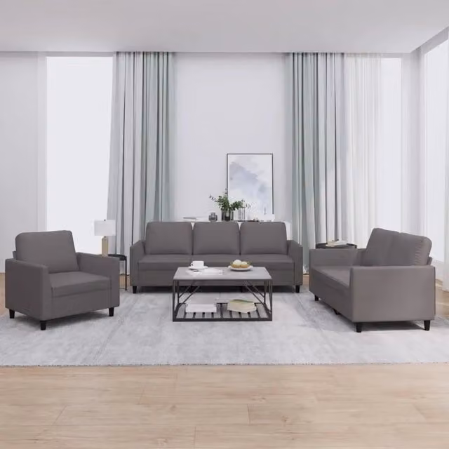 vidaXL Set di Divani 3 Pezzi Moderni in Similpelle Grigia con Cuscini per Soggiorno