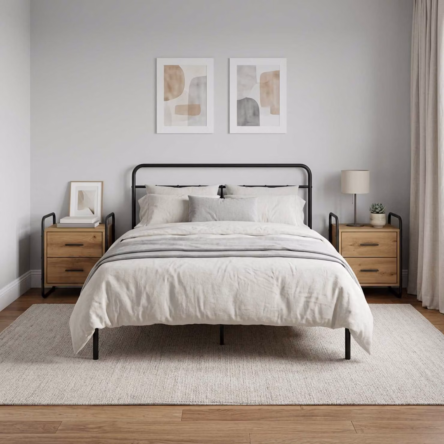 Set di 2 Mobiletti da Letto Appesi vidaXL Moderni in Rovere e Metallo, Colore Marrone e Nero