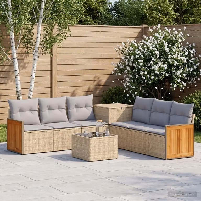 vidaXL Set di divani da giardino 8 pz in polyrattan con tavolino e cuscini Beige e Grigio
