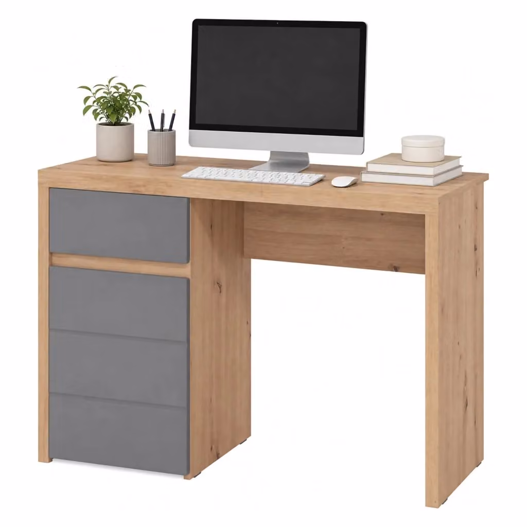 Scrivania DMORA Anholt in legno rovere marrone e grigio, L: 98 cm, P: 47 cm, H: 74 cm – 2