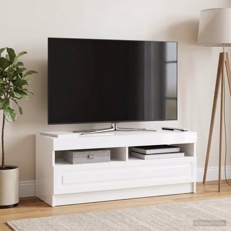 Mobile TV LED vidaXL Bianco Lucido in MDF per Soggiorno L: 100 cm, H: 35 cm, P: 40 cm
