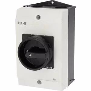 Interruttore di sicurezza Eaton, P1, 32 A, a 3 poli, 1 contatto normalmente aperto, 1 contatto normalmente chiuso, funzione di arresto, con manopola girevole nera e anello di bloccaggio, bloccabile in posizione 0 con codice D 207332