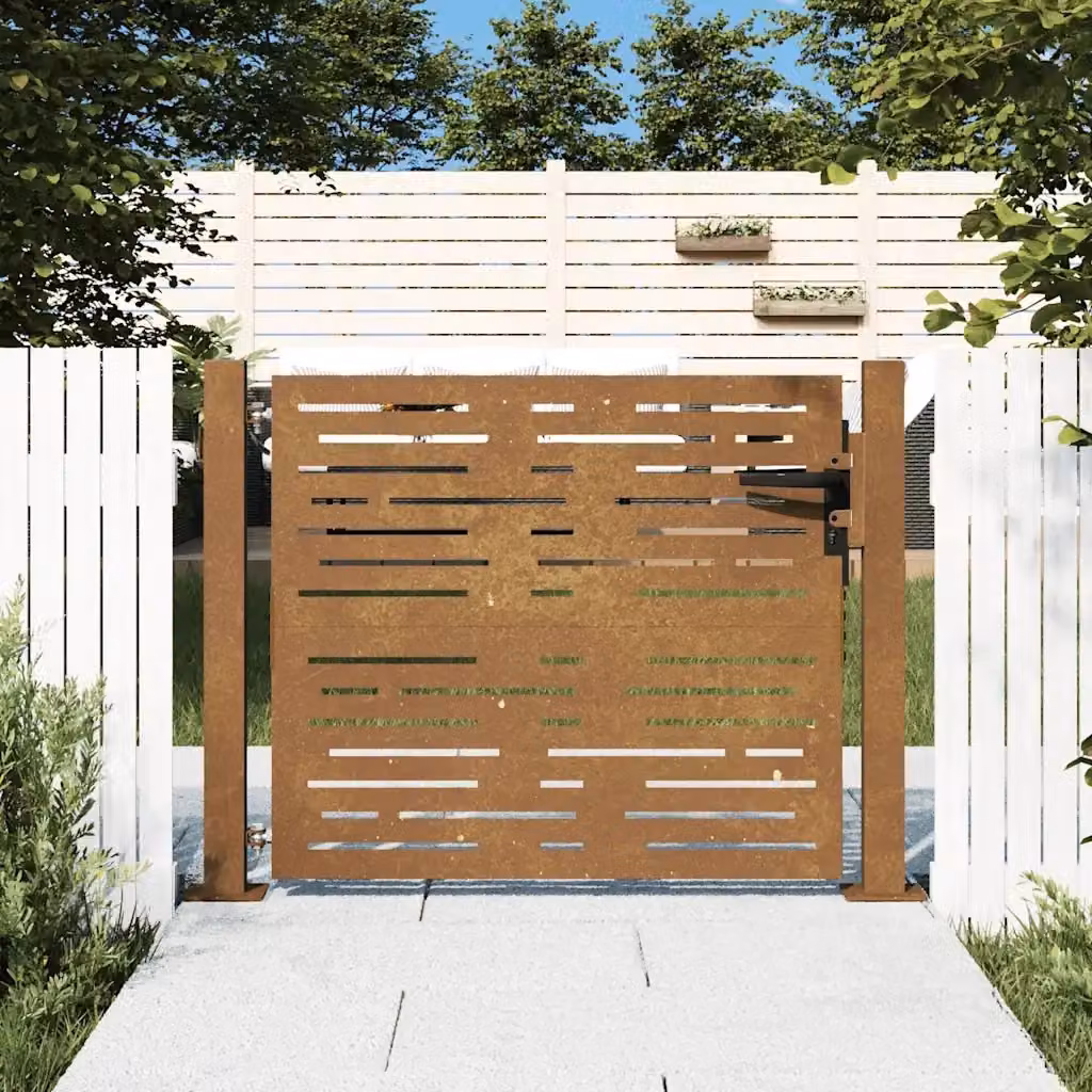 Cancello singolo da giardino in acciaio Corten marrone design quadrato CFW2453561 L: 110 cm, H: 75 cm – 2