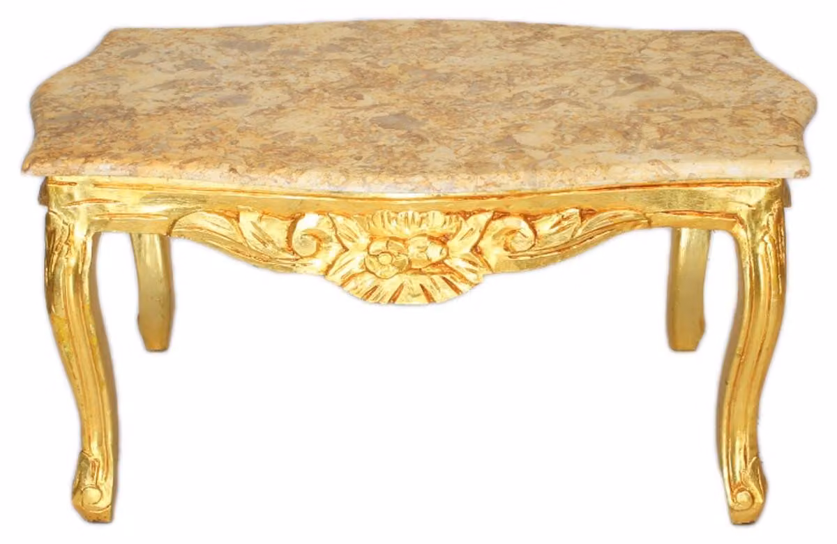 Casa Padrino Tavolino barocco oro con piano in marmo crema - Tavolino da salotto in stile antico