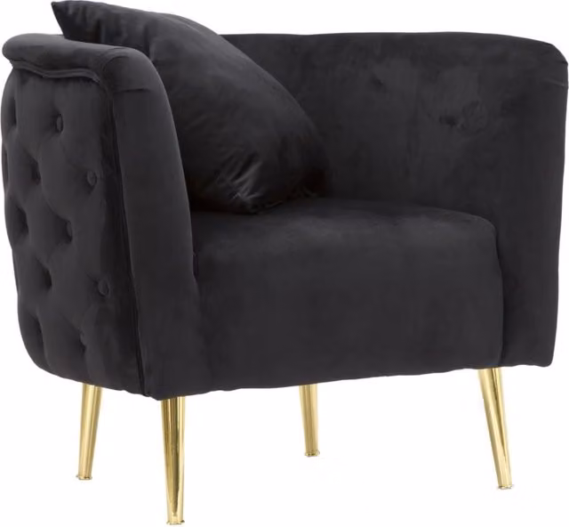 Poltrona Charme1921 in velluto nero e dettagli oro con braccioli e struttura in legno e metallo L/P/H: 76 x 74 x 71 cm