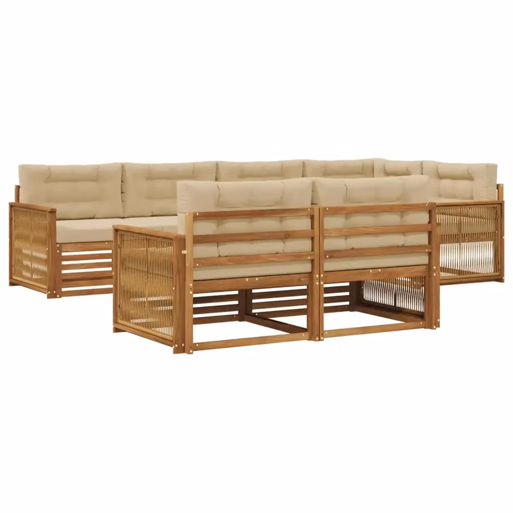 Set di divani da esterno vidaXL a forma di L composto da 7 pezzi in legno di acacia con cuscini beige per giardino e terrazza – 2