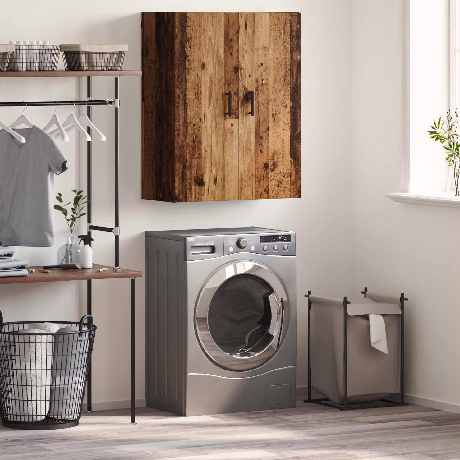 Armadietto a muro vidaXL in legno vecchio marrone con ante a battente e ripiani interni L: 69,5 cm, P: 34 cm, H: 90 cm