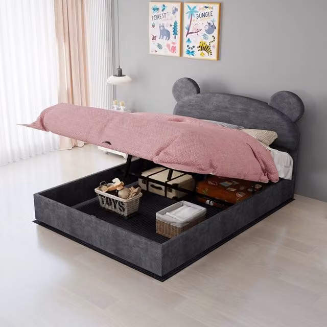 letto imbottito tessuto metallo grigio 140 x 200 cm