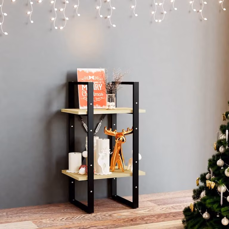 Libreria a 2 Ripiani vidaXL in Legno di Pino e Metallo, Stile Industriale, L/P/H: 40 x 30 x 70 cm