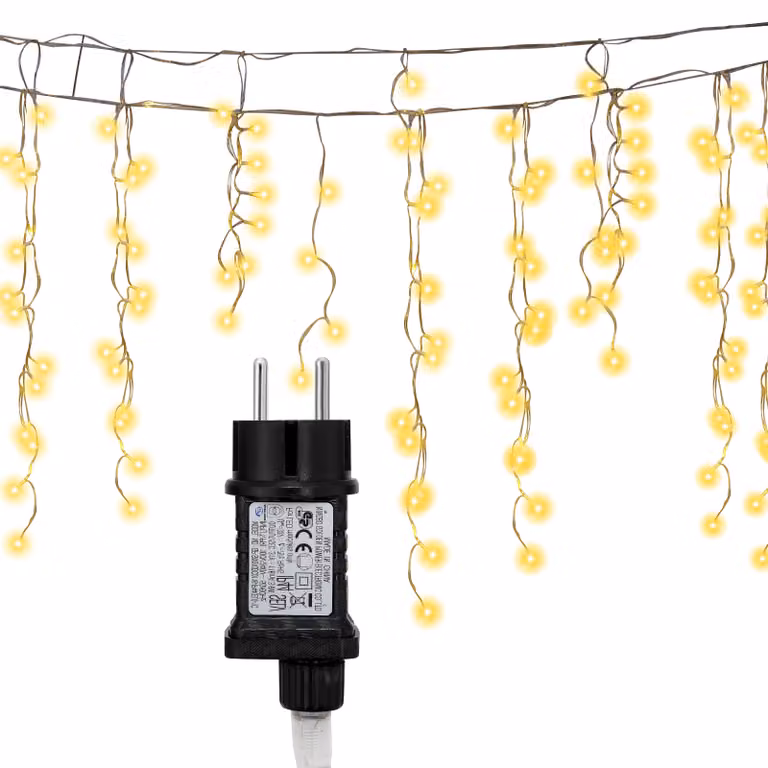 Clanmacy 10M LED Pioggia di Ghiaccio Luci Fiabesche Tenda di luce bianca calda all'aperto 400 LED Icicle Luci di Natale 8 Modalità Decorazione di Natale Festa Giardino