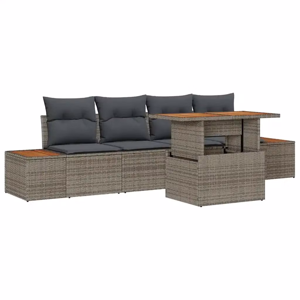 Set da pranzo da giardino moderno vidaXL in rattan e legno di acacia, grigio e marrone – 2