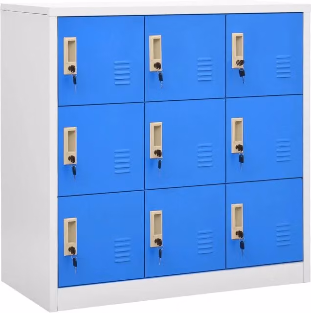 Set di 2 armadietti vidaXL in acciaio con serratura, colore grigio e blu, da appendere al muro, L: 90 cm, P: 45 cm, H: 92,5 cm