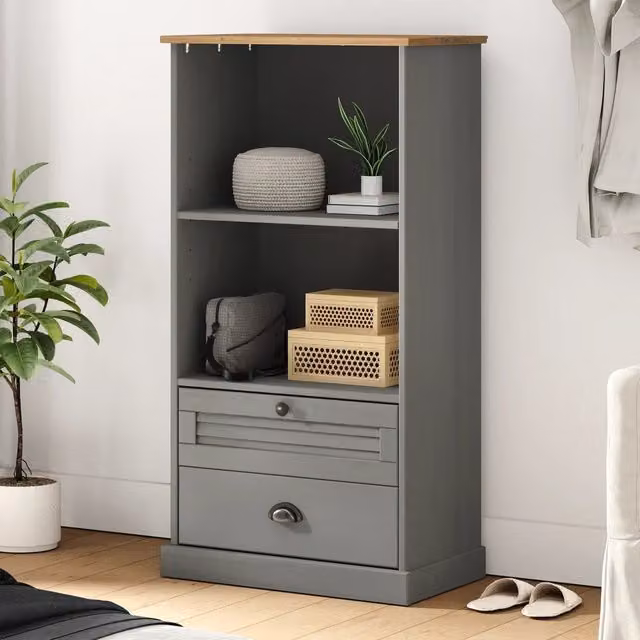 Libreria a parete vidaXL in legno massello di pino grigio, stile rustico, L: 60 cm, P: 35 cm, H: 114,5 cm