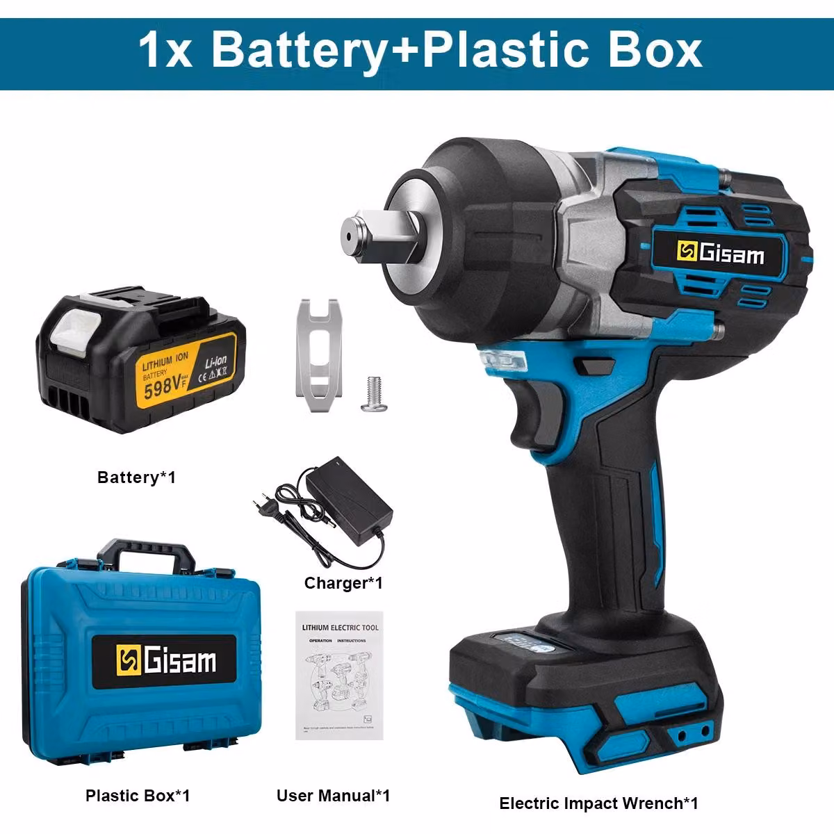 Avvitatore a impulsi – Avvitatore a impulsi a batteria da 18V – Coppia di serraggio di 2800 Nm – Attacco quadrato da 1,27 cm – Motore brushless – 1 batteria inclusa, confezionato in una custodia in plastica