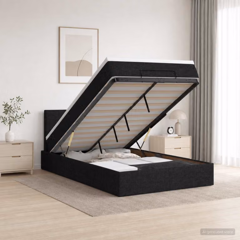 Letto Ottomano vidaXL con Materasso Ibrido e Illuminazione LED Sotto il Letto, Colore Nero e Bianco, L/P/H: 200 x 120 x 88 cm