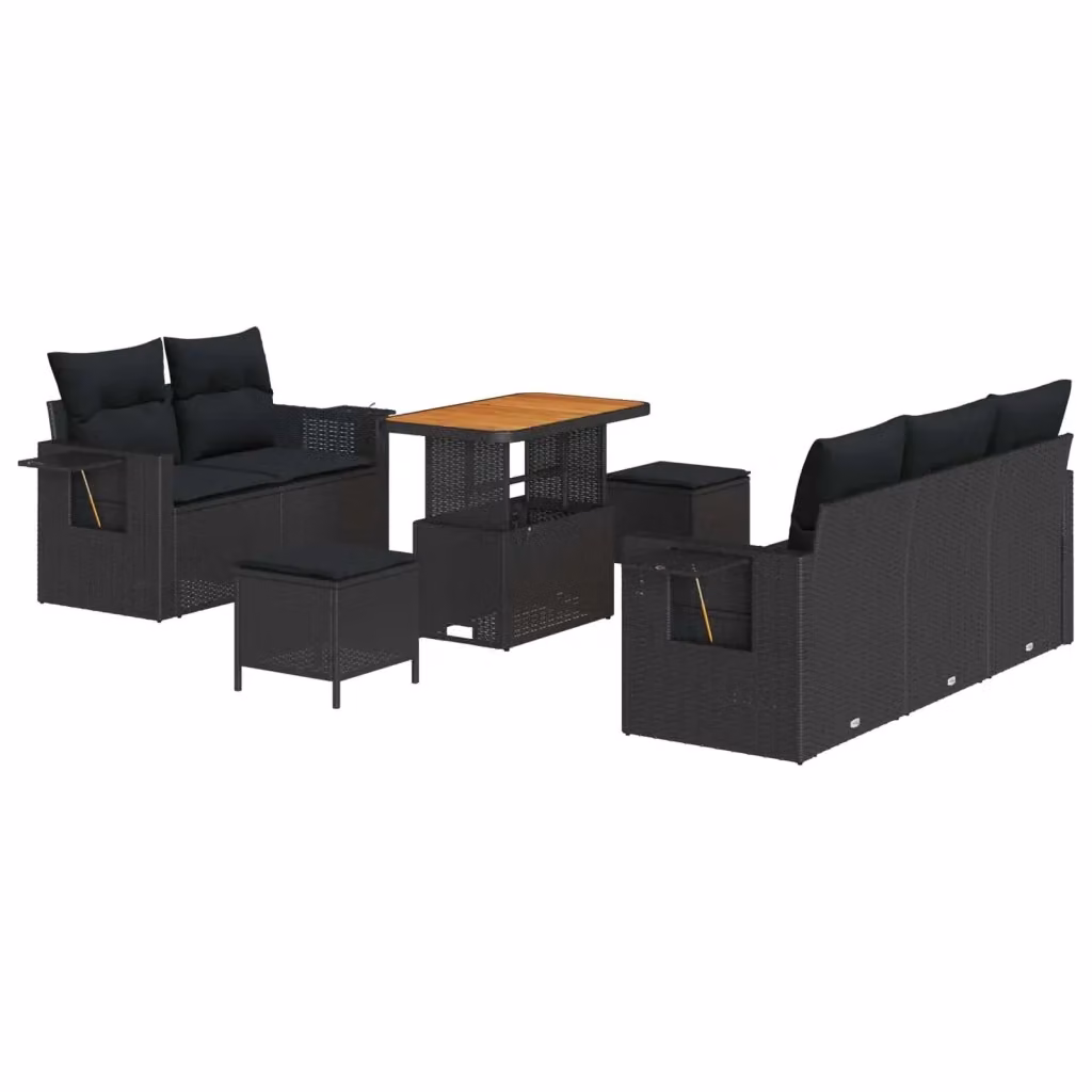 Set Divano da Giardino a L vidaXL in Polyrattan Nero con Cuscini e Tavolino da 8 Pezzi – 2