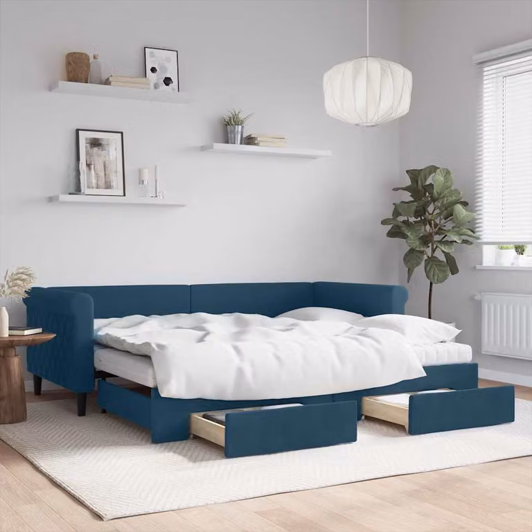 vidaXL Divano Letto Estraibile in Velluto Blu con Cassetti L/P/H: 229 x 100 x 68 cm