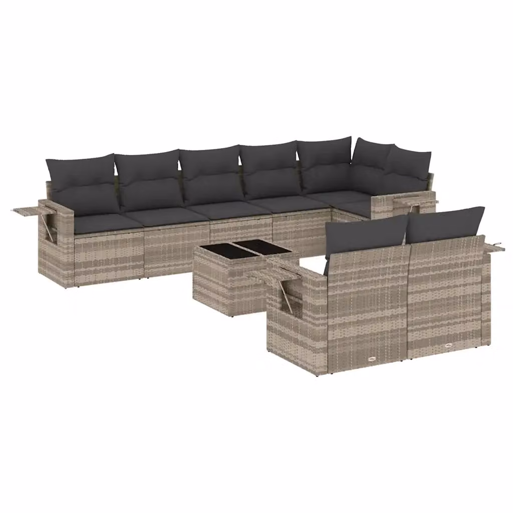 vidaXL Set Divano da Giardino a L 9pz in Polyrattan Grigio con Cuscini e Tavolino da Esterno – 2