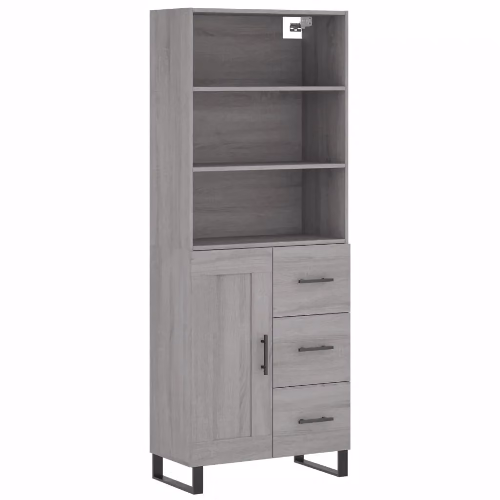 Credenza moderna vidaXL in legno e metallo, colore grigio, L: 69,5 cm, P: 34 cm, H: 180 cm – 2