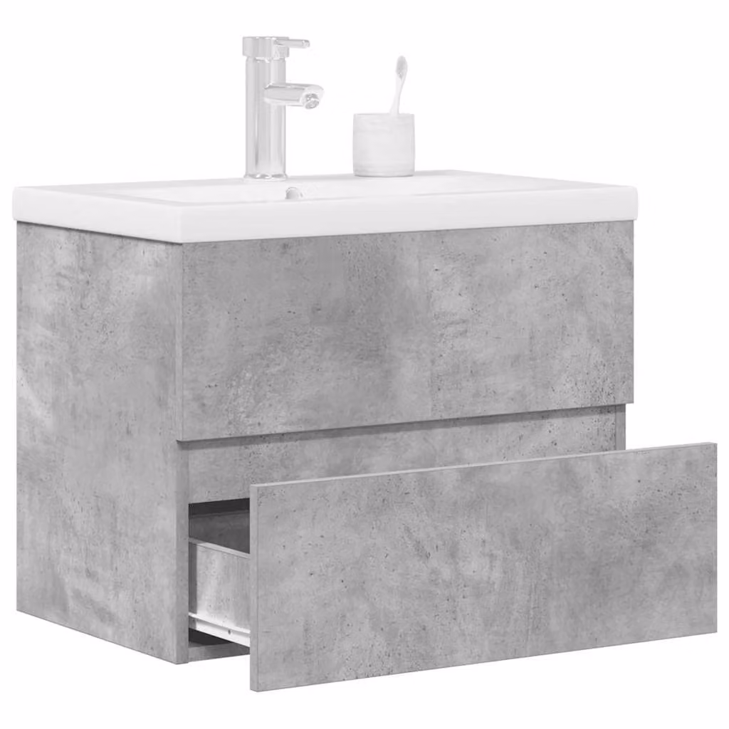 Set di mobili da bagno vidaXL 2 pezzi in legno e MDF grigio e bianco con pensile e mobile lavabo sospeso