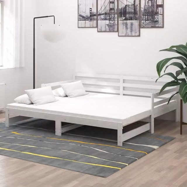 Dormeuse estraibile vidaXL in legno massello di pino bianco con design minimalista L/P/H: 203 x 184 x 56 cm – 1