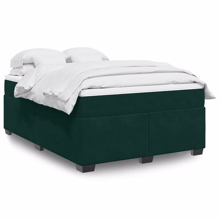 Giroletto a molle con materasso vidaXL in velluto verde scuro e bianco L/P/H: 160 x 200 cm