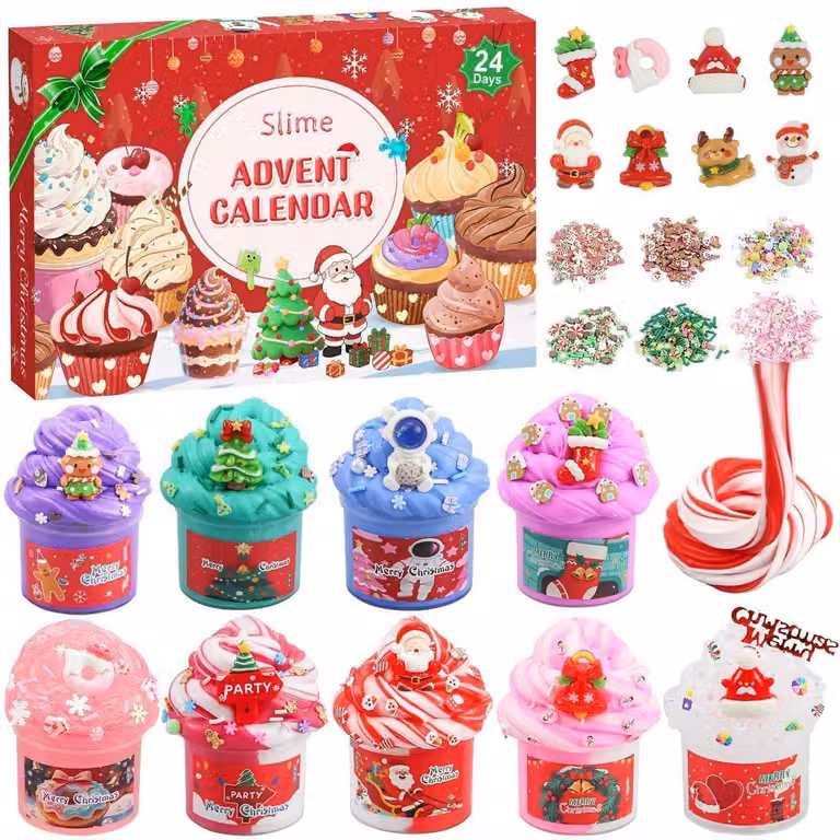 Calendario dell'Avvento "Schleim" per bambini, 24 giorni, regalo di Natale, colore rosso
