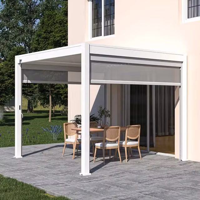 Pergola bioclimatica autoportante Ombréa® VS Bianco L: 3 m x P: 3 m