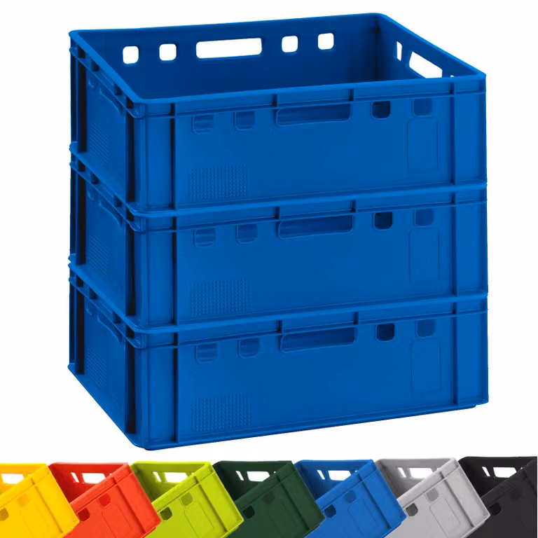 3x BURI cassa per carne E2 blu 60x40x20cm Cassa di stoccaggio, cassa per carne, cassa per macelleria Eurobox dalla Germania sicura per gli alimenti, robusta, impilabile