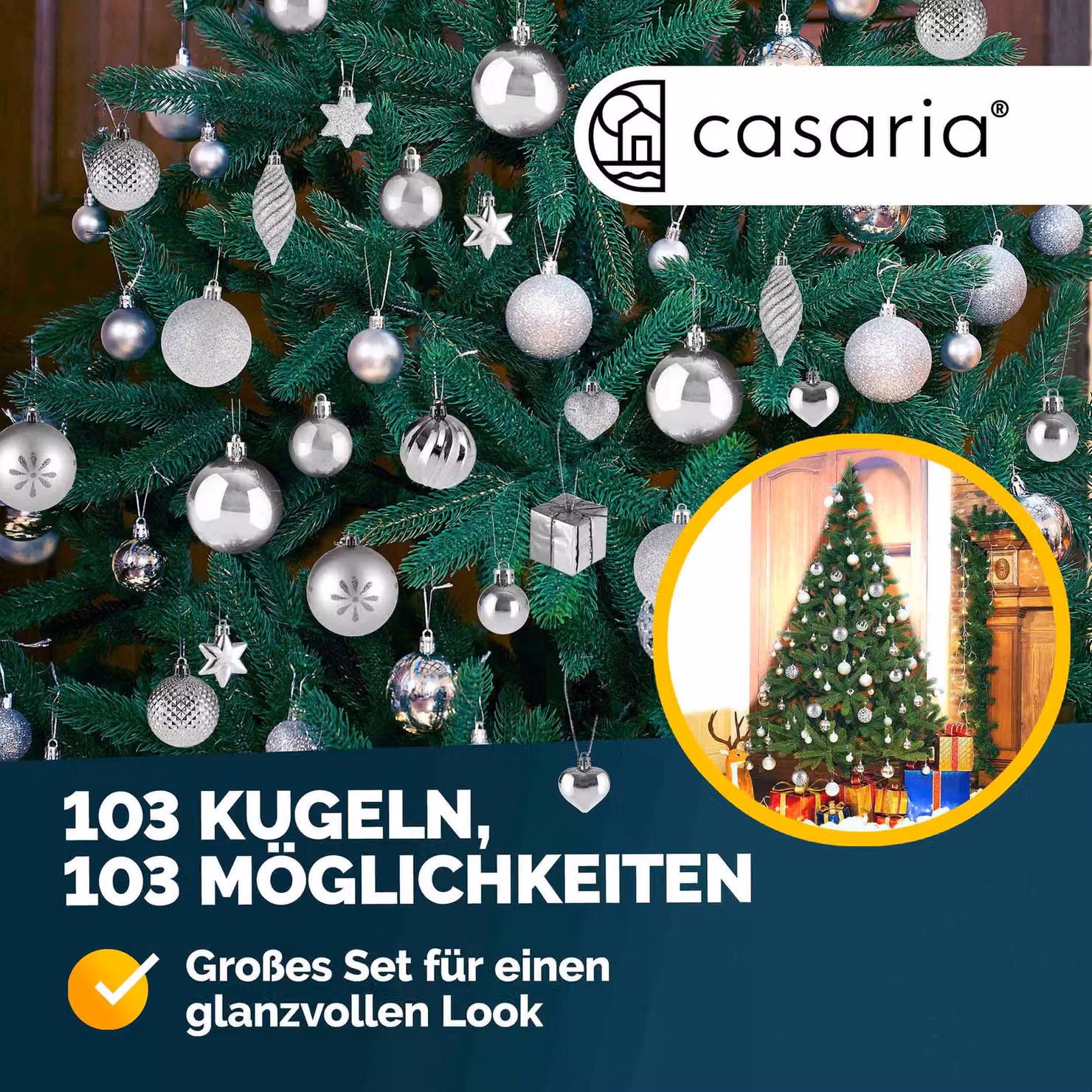 Set da 103 palline di Natale Deuba® argento con decorazioni a cuori e stelle in plastica per il tuo albero – 2