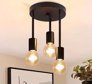 ZMH Lampada da soffitto a 3 fiamme nera Lampada da soffitto vintage E27 Faretto da soffitto a sospensione con 3 punti lampadario