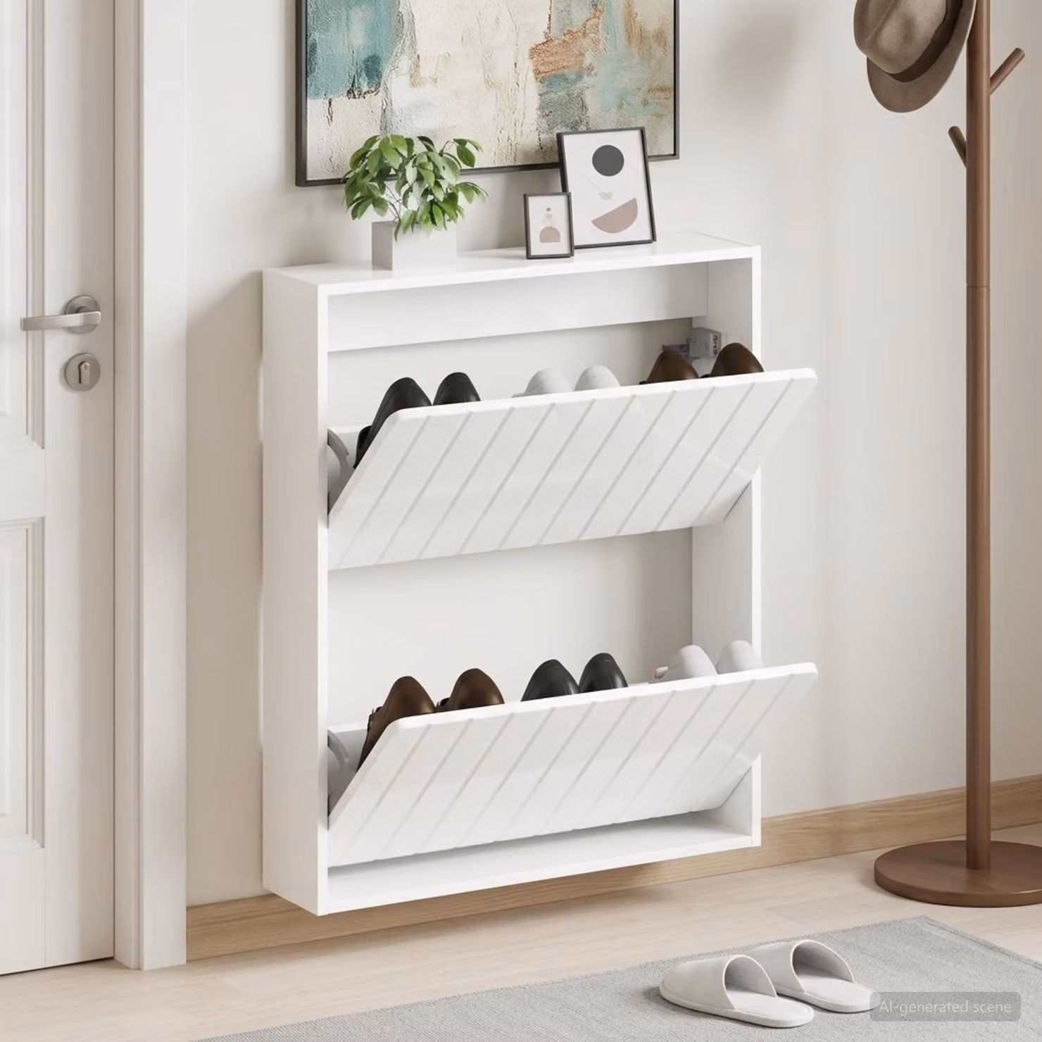 Mobiletto per scarpe da muro vidaXL ZWOLLE bianco lucido L/P/H: 71 x 17 x 86 cm