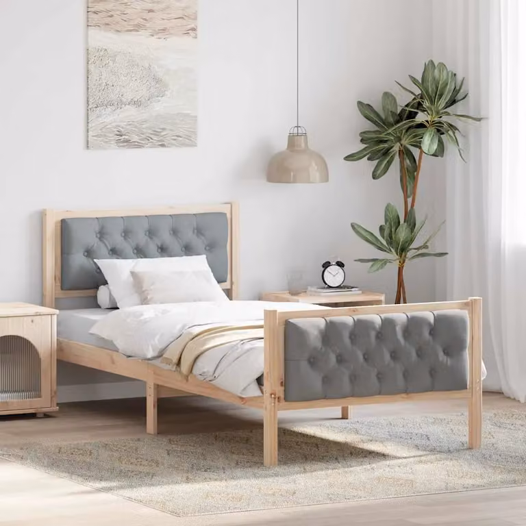 Struttura del letto minimalista vidaXL in pino massello, Grigio e Marrone, 90 x 190 cm