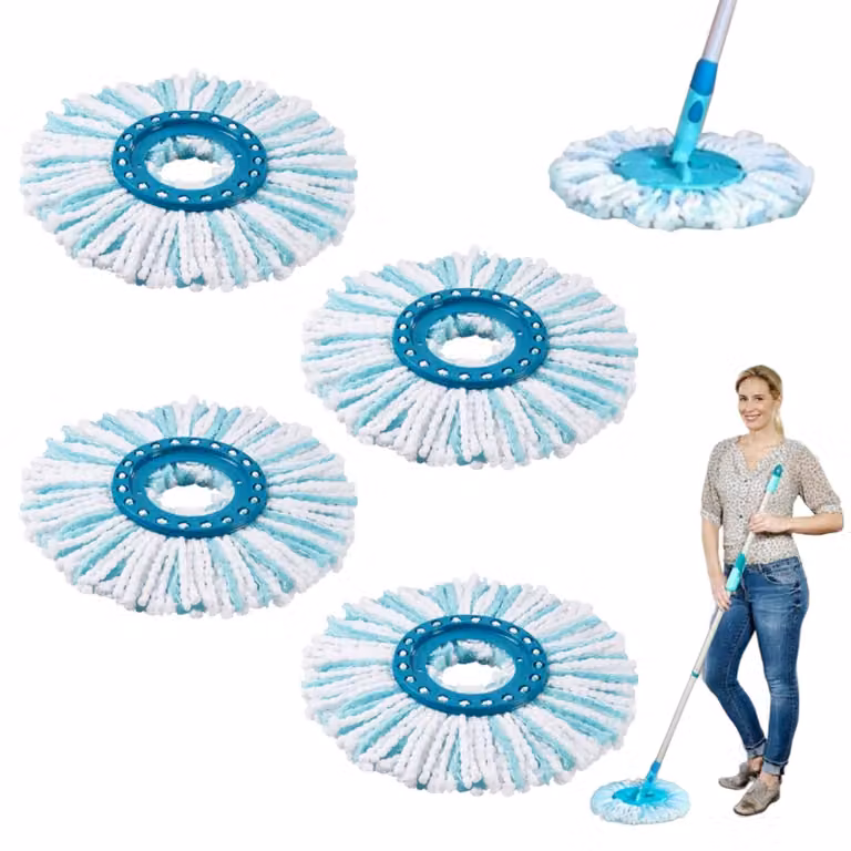 4 testine di ricambio per mop Leifheit Clean Twist, in microfibra, colore blu/bianco
