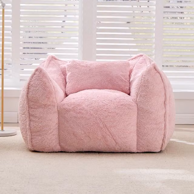 Desviae Poltrona sacco ergonomica in pelliccia sintetica rosa con imbottitura in schiuma triturata ad alta densità