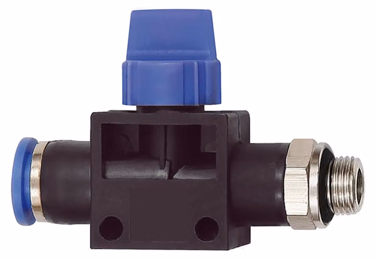 Valvola Riegler a 3/2 vie "Serie blu", attacco push-in, G 1/4 esterno Ã˜ 10mm