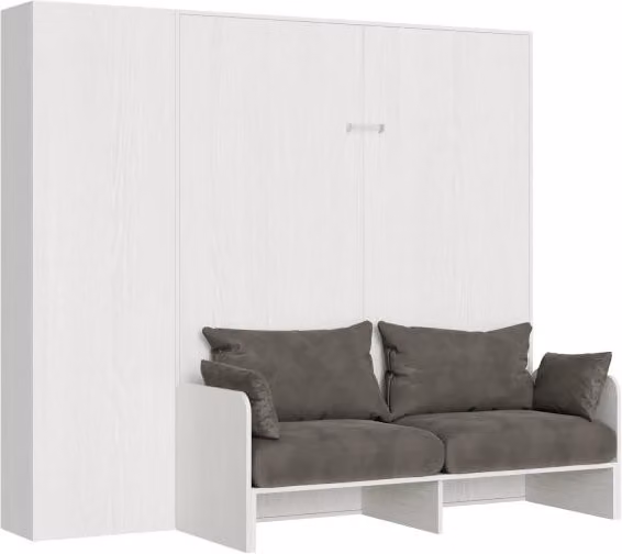 Letto a scomparsa verticale Itamoby Kentaro con divano e colonna, Bianco Frassino, L/P: 160 x 200 cm