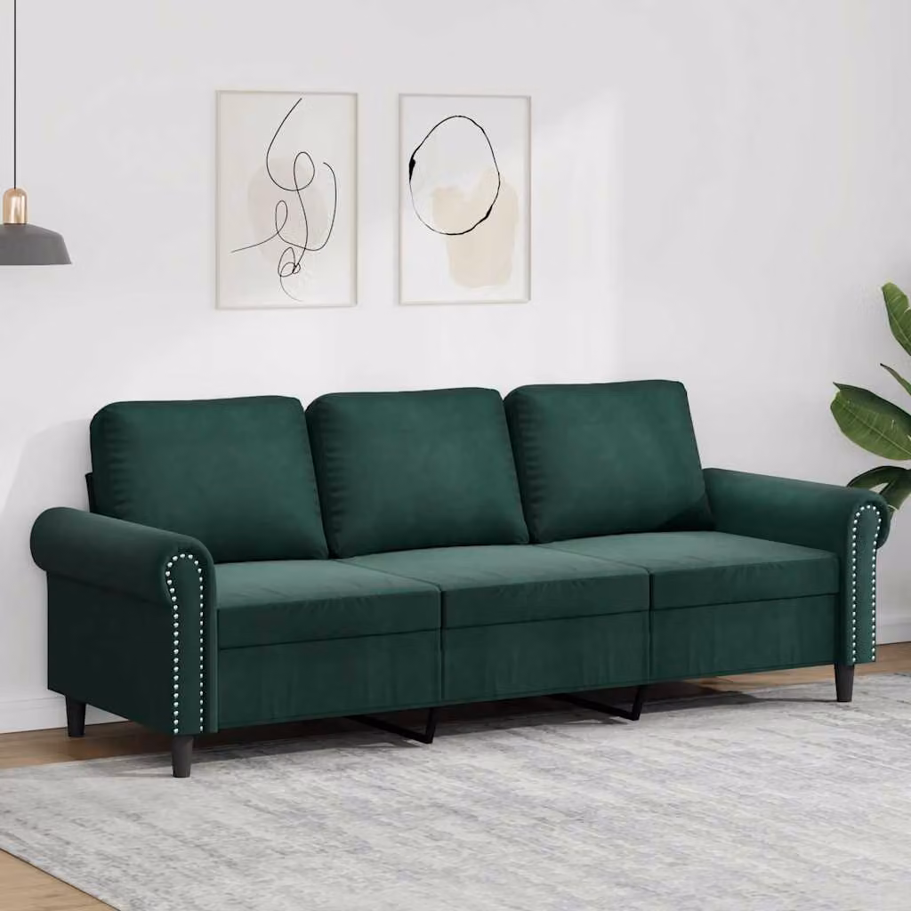 vidaXL Divano a 3 Posti Moderno in Velluto Verde con Struttura in Metallo per il tuo Soggiorno L: 212 cm, P: 80 cm, H: 77 cm