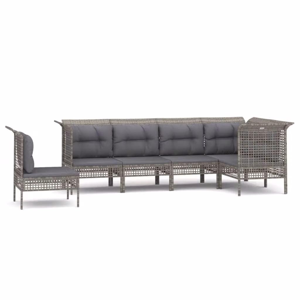 Set Divani da Giardino 6 pz con Cuscini in Polyrattan Grigio