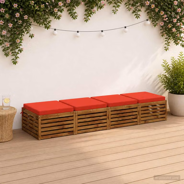 Set di 4 cuscini per sedia quadrati vidaXL in poliestere rosso con rivestimento lavabile e resistente ai raggi UV