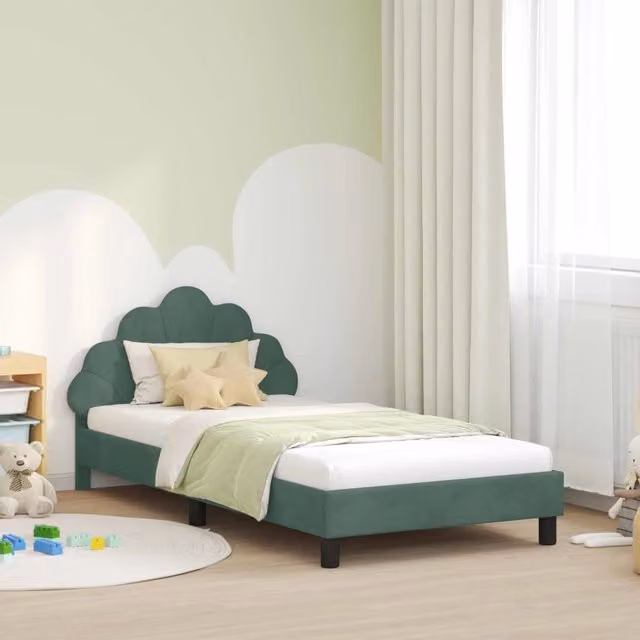 Struttura letto per bambini DESIGN IN con testata e giroletto in velluto Verde, L 80 cm x P 200 cm x H 90 cm – 1