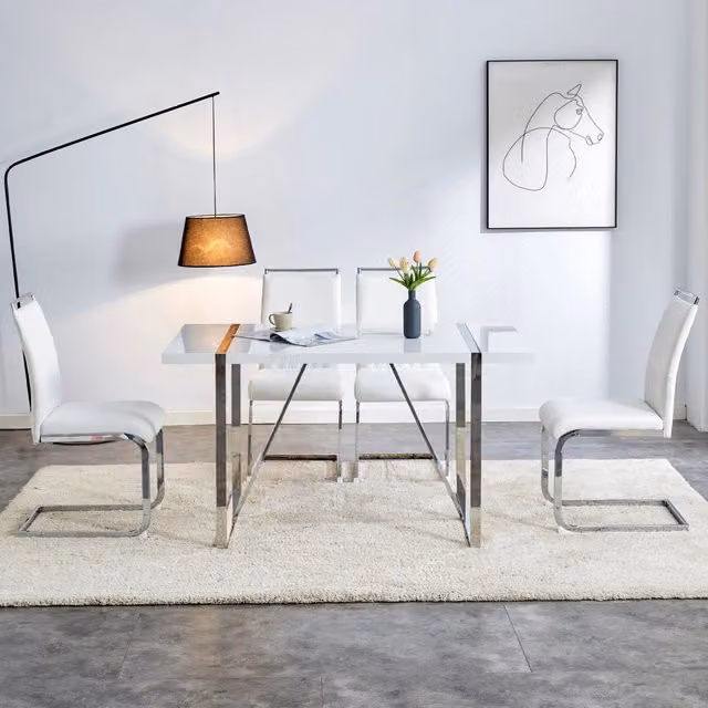 Set di 2 sedie da pranzo MINIMAL con schienale alto imbottito in ecopelle e tessuto, colore bianco