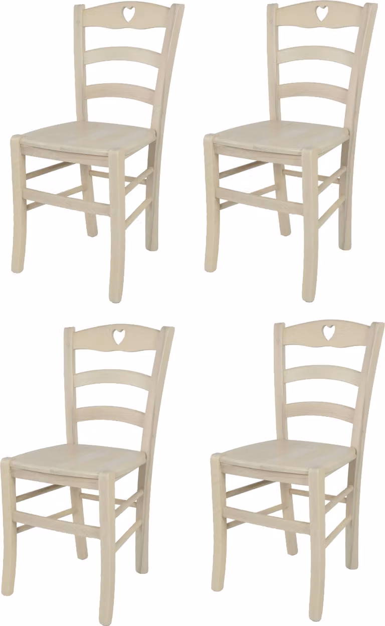 t m c s Tommychairs - Set di 4 sedie CUORE per cucina e sala da pranzo, struttura robusta in legno di faggio, laccata in colore bianco anilina e sedile in legno (sedile incorporato)