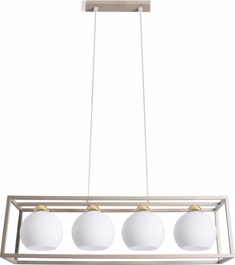 Lampada a sospensione Eliza Cage Kashmir Gold a 4 luci con paralumi in vetro bianco E27 – Lampada a sospensione moderna per soggiorno