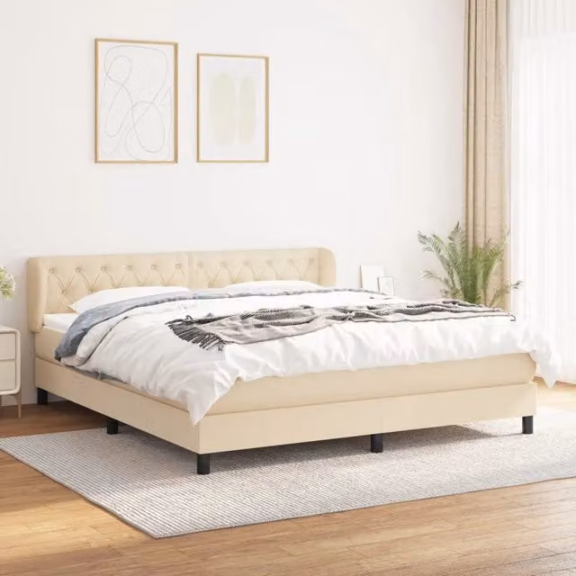 Letto Ibrido vidaXL con Giroletto a Molle e Materasso in Tessuto Beige e Bianco L/P/H: 160 x 200 x 88 cm