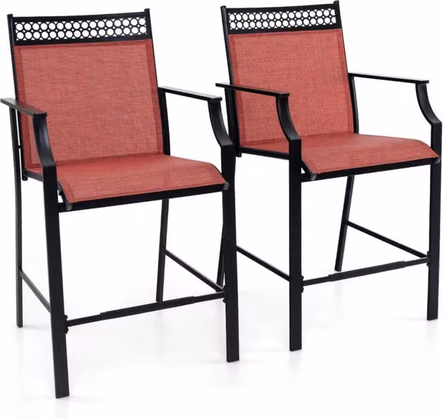 Set di 2 sgabelli da bar per esterno con braccioli e poggiapiedi in metallo rosso opaco, L: 62 cm, P: 66 cm, H: 114 cm – 1